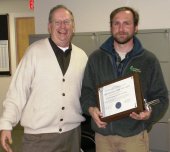 (L)George Edwards, DelChester NARI Awards Chair  congratulates Jeff on on receiving his certification for Kitchen and Bath Remodeling.