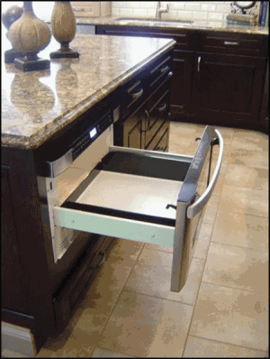 This pull-out microwave drawer is easily accessed  by anyone regardless of height, and are just one of many features that earned Hurst Total Home, Inc., based in Centerville, Ohio, a 2013 Universal Design Project Recognition, for the Entire House Under $250,000.